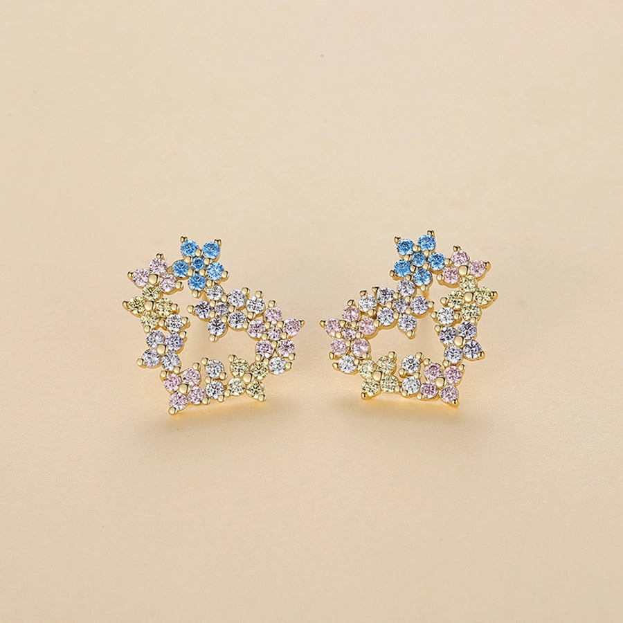 Colorful Crystals Heart Garland Necklace Bracelet Ear Studs Gold Plated Ornament Suit Women's Rhinestone Pearl Necklace Lovers Wild Collarbone Necklace Bracelet Bracelet Ear Studs Stud Earrings Suit