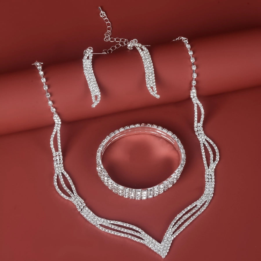 fashion geometric alloy inlay rhinestones women's earrings necklace