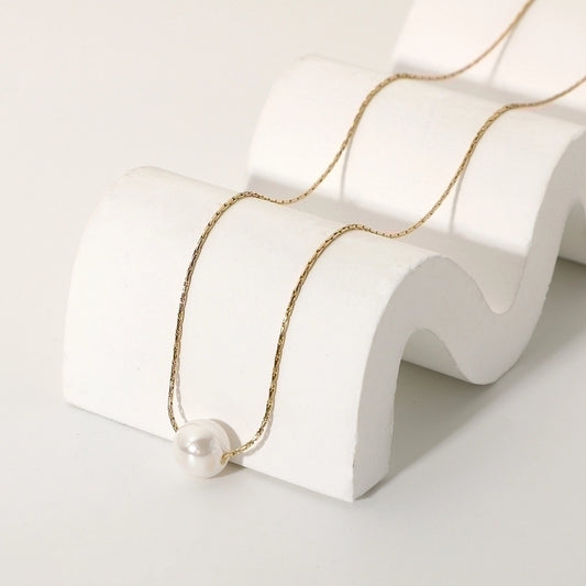 simple 14k stainless steel single pearl pendant necklace
