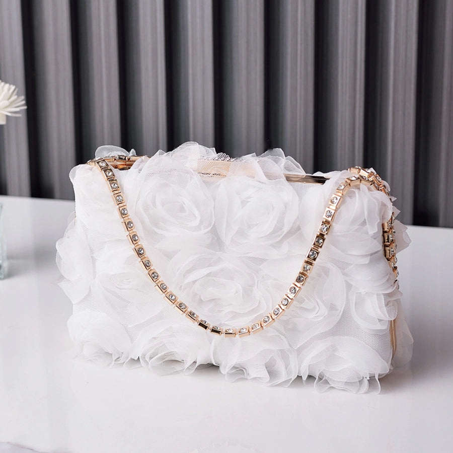 White Pink Black Polyester Solid Color Flower Square Evening Bags
