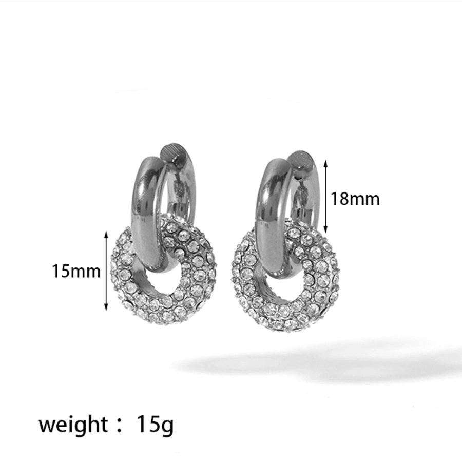 1 Pair Retro Circle Polishing Plating Inlay 304 Stainless Steel Zircon 18K Gold Plated Earrings