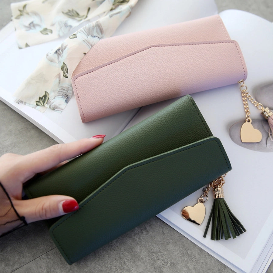 women's solid color pu leather buckle wallets