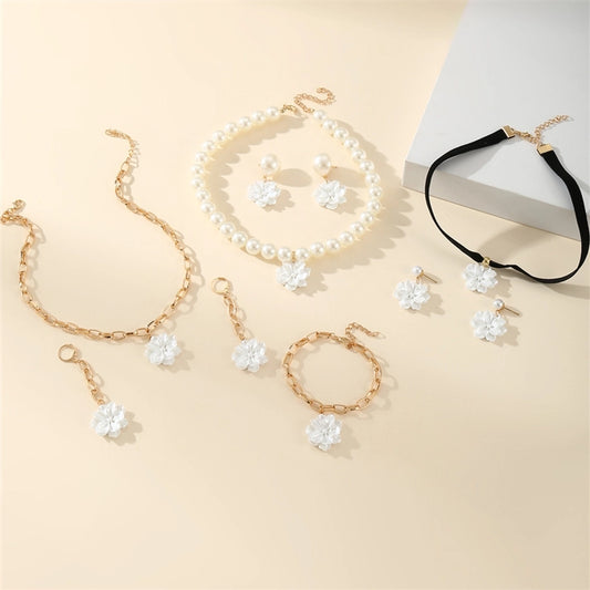 Y2K Elegant Streetwear Flower Alloy Plastic Women's Earrings Necklace Jewelry Set