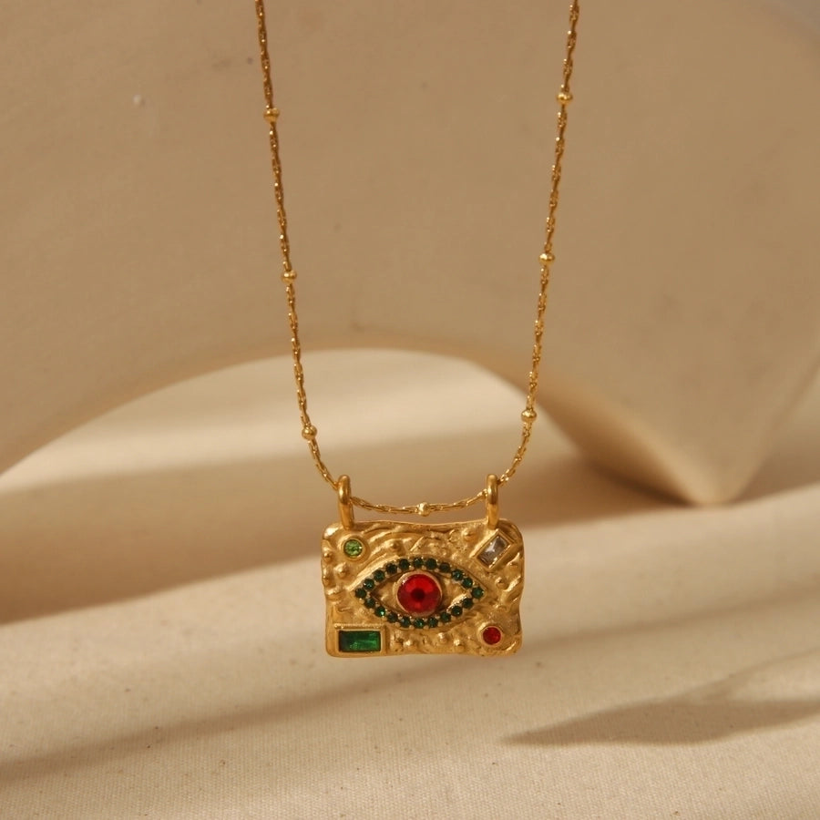 Retro Style Stainless Steel 18K Gold Plating Devil's Eye Pendant Necklace