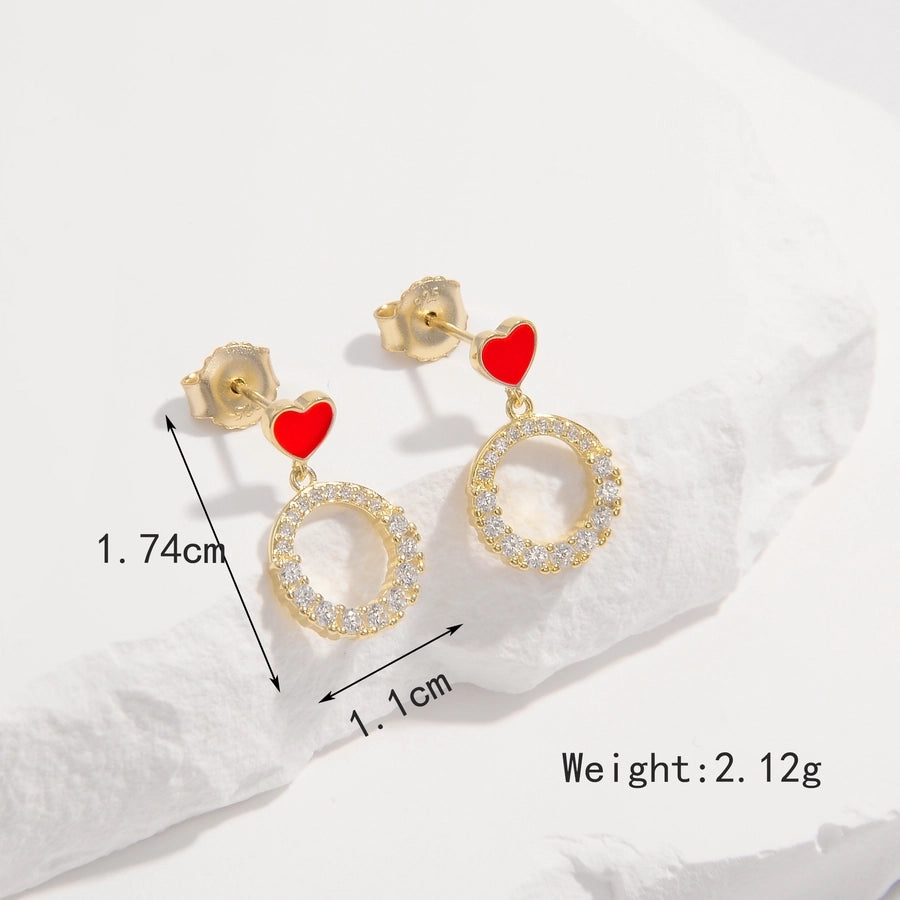 1 Pair Elegant Heart Shape Life Tree Butterfly Inlay Sterling Silver Zircon White Gold Plated Ear Studs