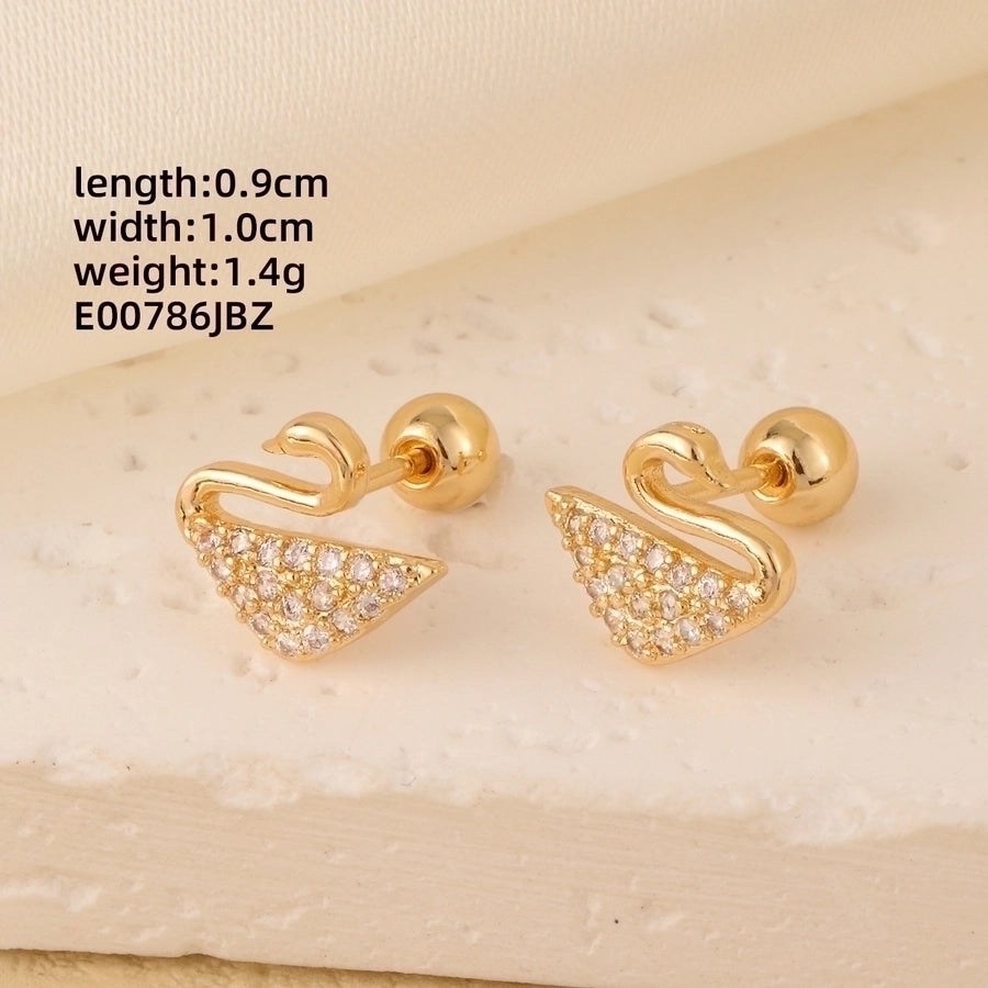 1 Pair Elegant Simple Style Geometric Heart Shape Butterfly Inlay 304 Stainless Steel Copper Zircon Gold Plated Ear Studs