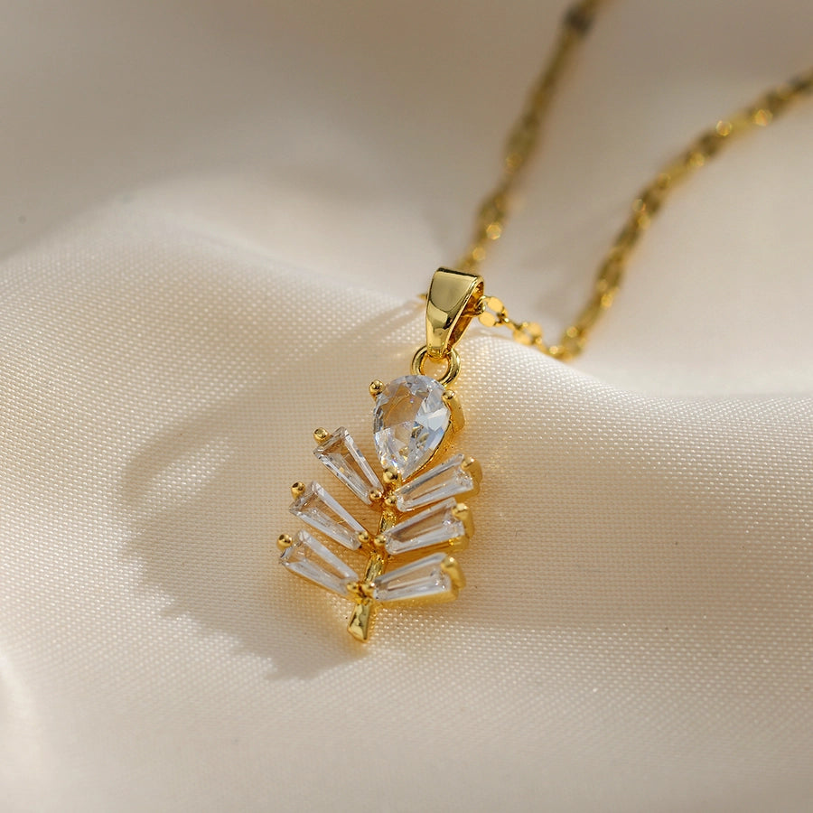 Copper Gold Plated Plating Inlay Solid Color Zircon Pendant Necklace
