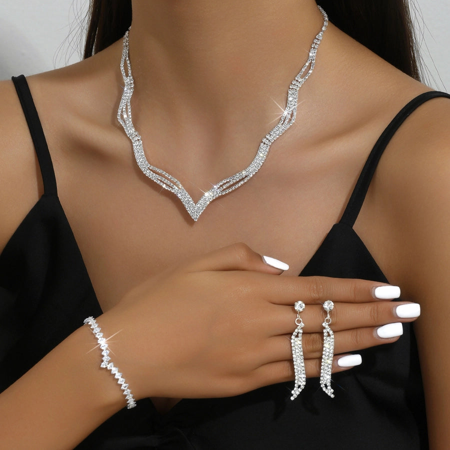 fashion geometric alloy inlay rhinestones women's earrings necklace