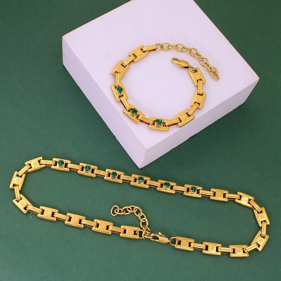 Jewelry Simple Style Classic Style Solid Color 304 Stainless Steel Rhinestones 18K Gold Plated Plating Inlay Jewelry Set