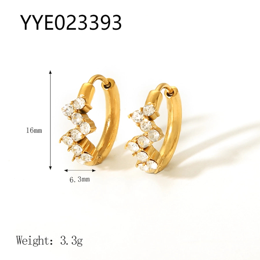 1 Pair Nordic Style French Style Flower Plating Inlay 304 Stainless Steel Rhinestones 18K Gold Plated Hoop Earrings