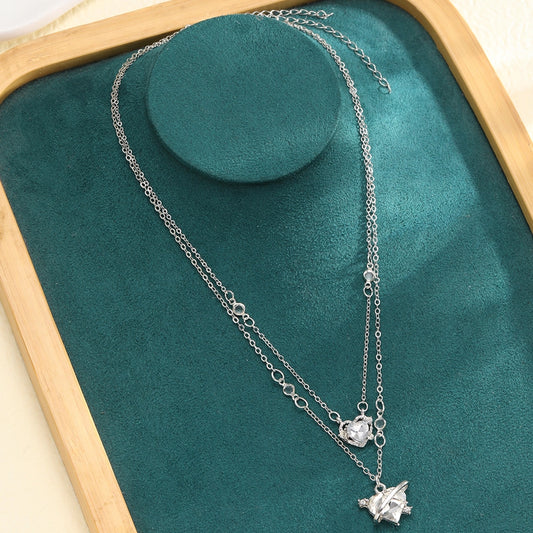 Elegant Heart Shape Alloy Rhinestone  Pendant Necklace