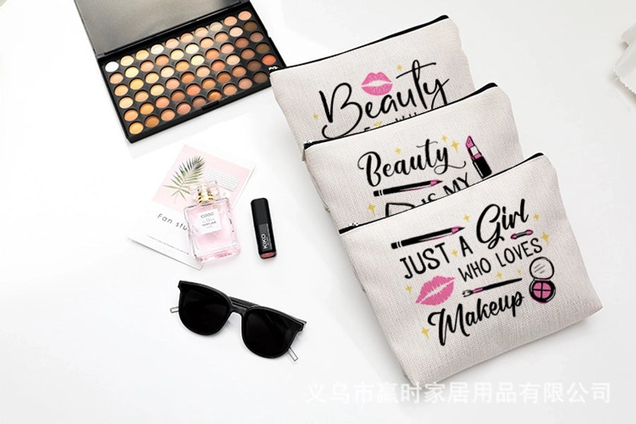 new modern simple style letter printing cotton and linen waterproof cosmetic bag zipper storage bag
