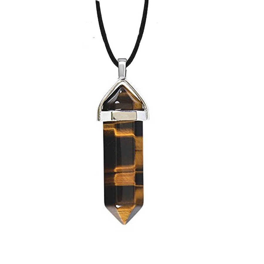 fashion hexagon prism natural stone leather rope pendant necklace 1 piece