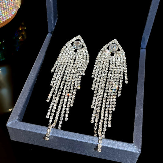 1 Pair Luxurious Sexy Shiny Geometric Tassel Inlay Copper Rhinestones Copper Earrings