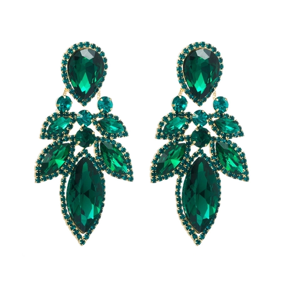 simple style leaf alloy inlay rhinestones women's drop earrings 1 pair
