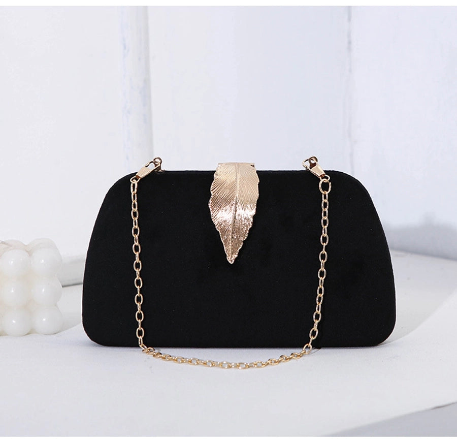 new fashion elegant evening bag velvet metal leaf dress with banquet clutch small square bag for women