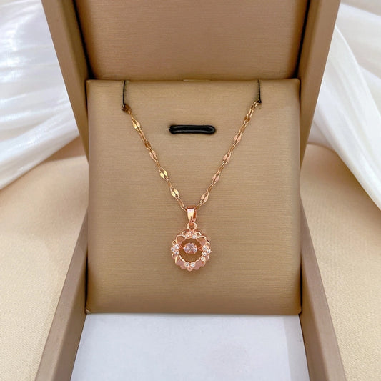 304 Stainless Steel Copper Inlay Heart Shape Rhinestones Pendant Necklace