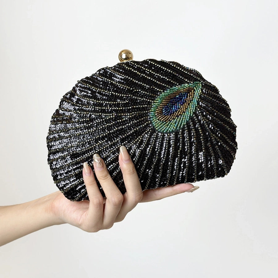 blue black gold metal feather beading sequins shell evening bags