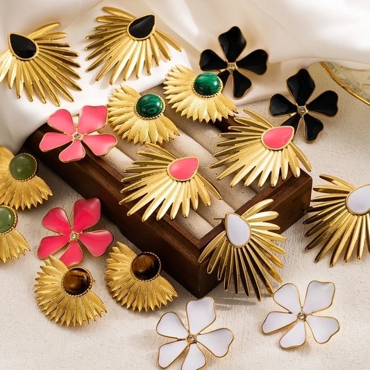 1 pair ig style flower enamel stainless steel ear studs