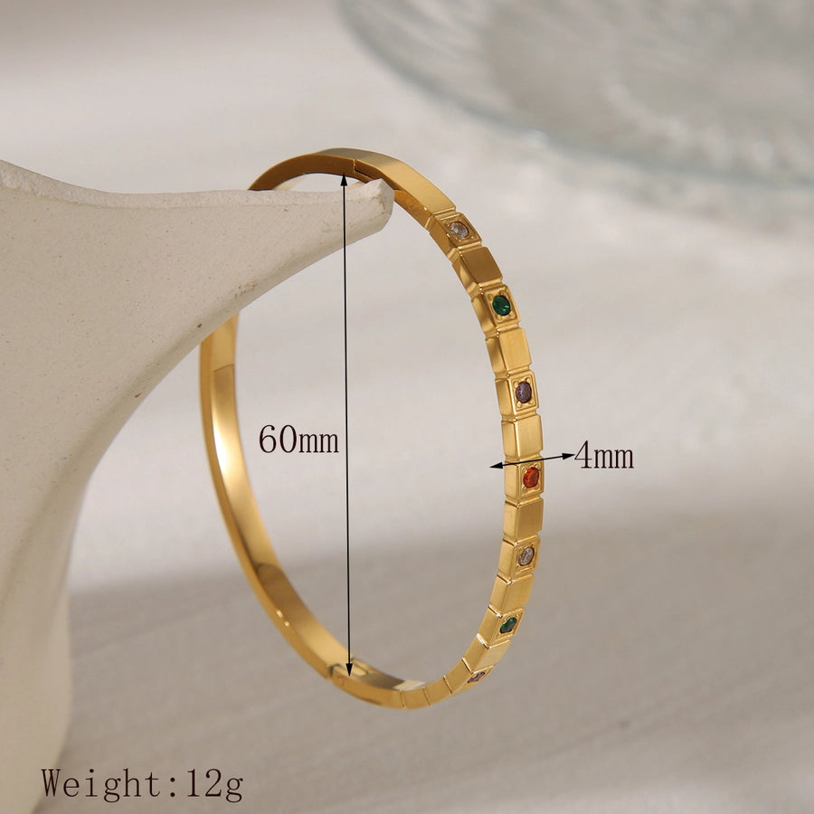Casual Classic Style Commute Solid Color 304 Stainless Steel 18K Gold Plated Zircon Bangle In Bulk