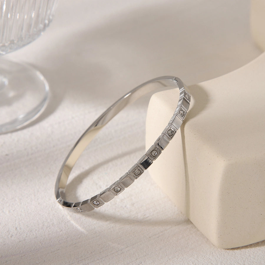 Casual Classic Style Commute Solid Color 304 Stainless Steel 18K Gold Plated Zircon Bangle In Bulk