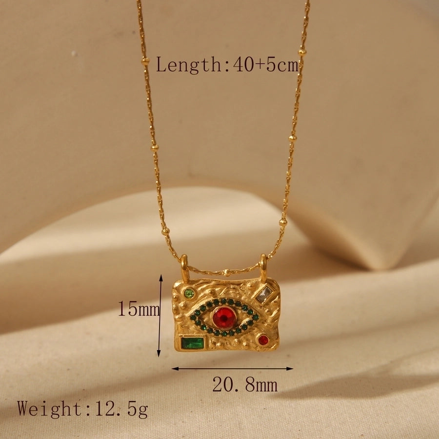 Retro Style Stainless Steel 18K Gold Plating Devil's Eye Pendant Necklace