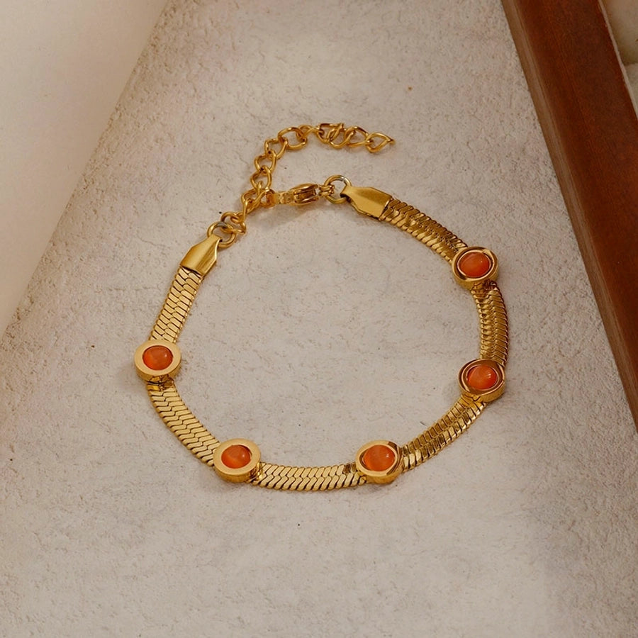 Simple Style Classic Style Color Block 304 Stainless Steel natural stone 18K Gold Plated Crystal Bracelets In Bulk