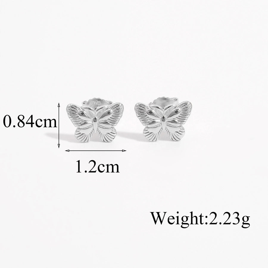 1 Pair White Gold Plated Sterling Silver Zircon Flower Butterfly Ear Studs