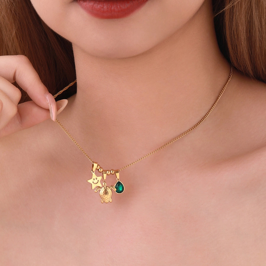 304 Stainless Steel Copper Tortoise Star Pendant Necklace