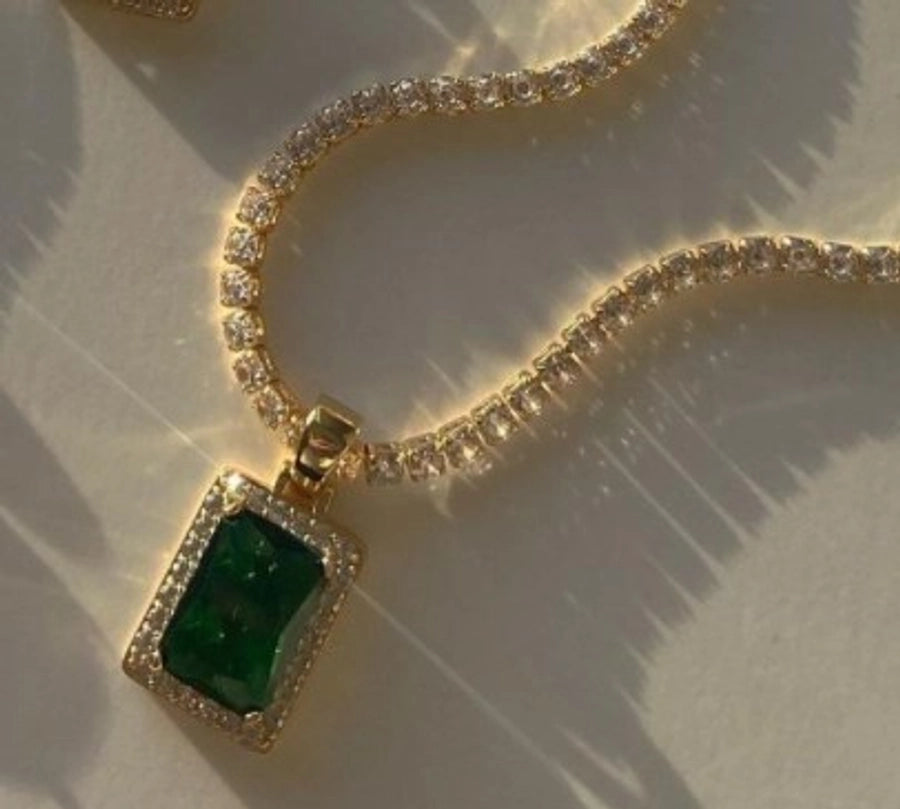 retro square titanium steel inlay zircon pendant necklace