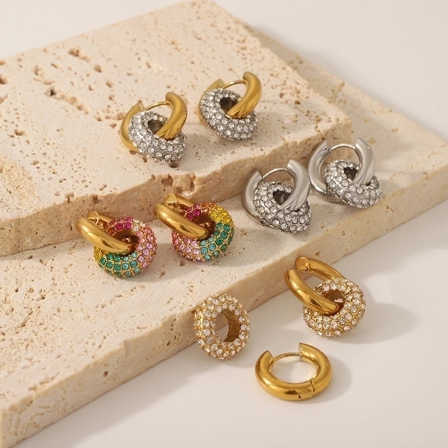 1 Pair Retro Circle Polishing Plating Inlay 304 Stainless Steel Zircon 18K Gold Plated Earrings