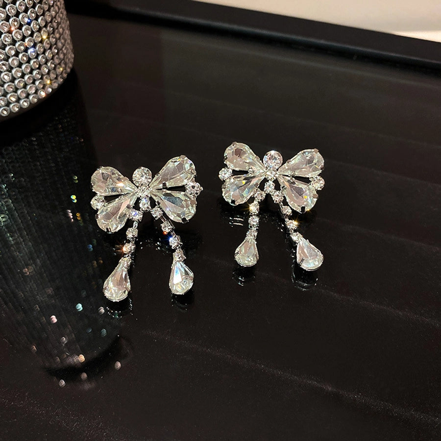 1 pair elegant sweet flower plating inlay alloy rhinestones drop earrings