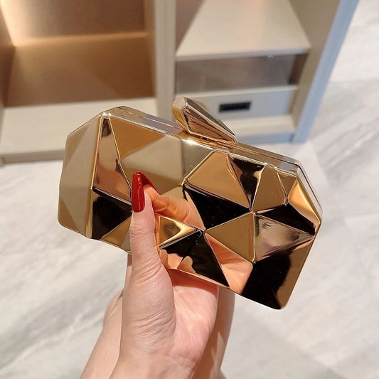 Gold Silver Alloy Solid Color Metal Button Evening Bags