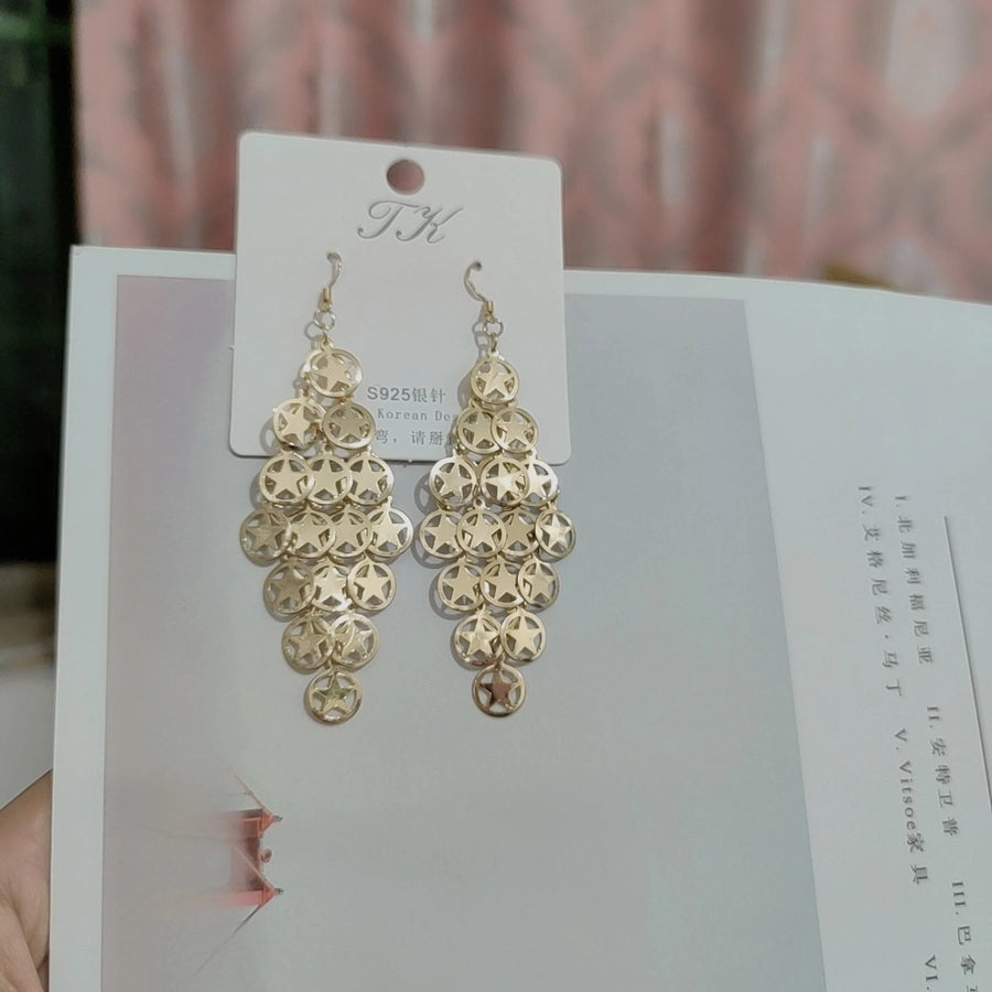 1 pair elegant star tassel heart shape inlay alloy artificial pearls rhinestones glass earrings