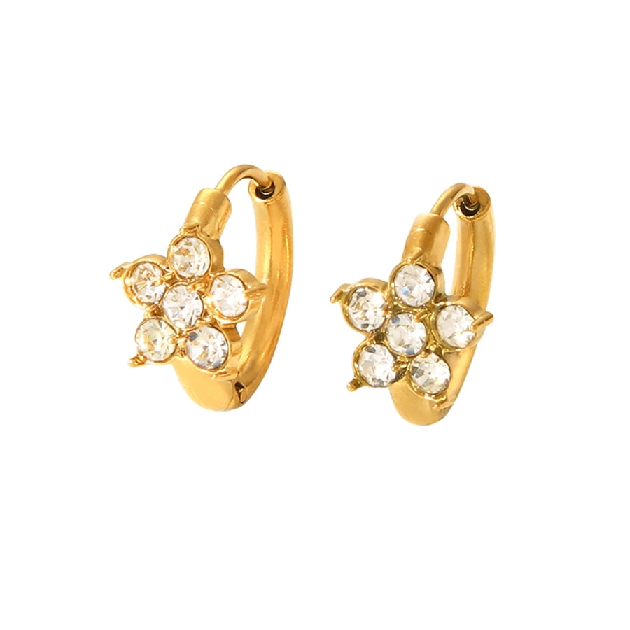1 Pair Nordic Style French Style Flower Plating Inlay 304 Stainless Steel Rhinestones 18K Gold Plated Hoop Earrings