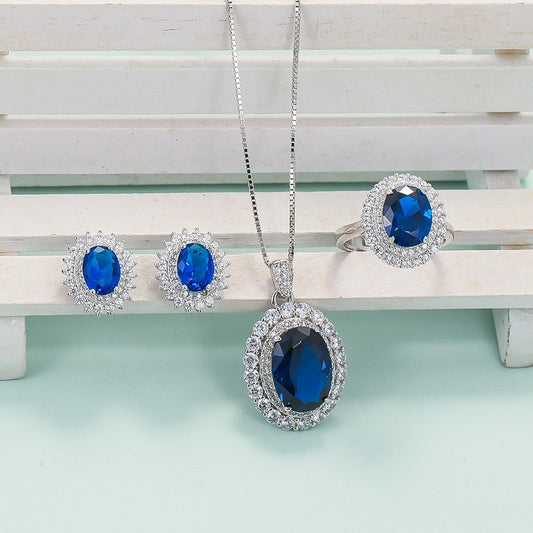 weet oval 925 silver inlay gem women's rings earrings necklace