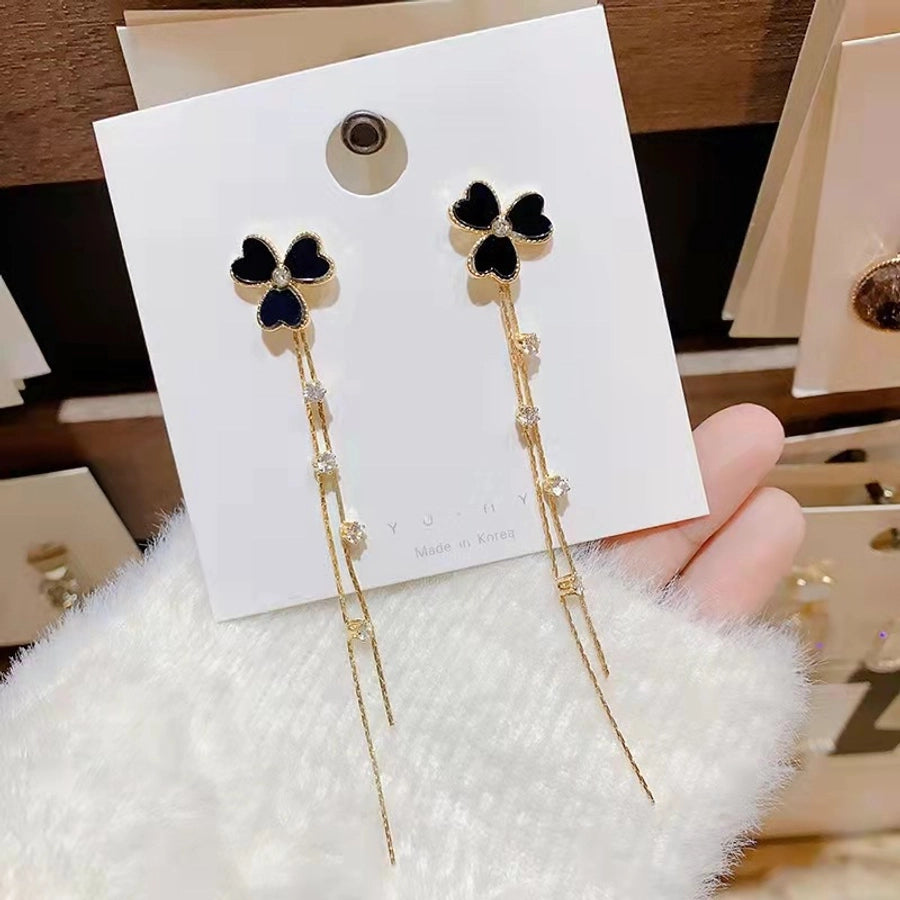 1 pair elegant star tassel heart shape inlay alloy artificial pearls rhinestones glass earrings