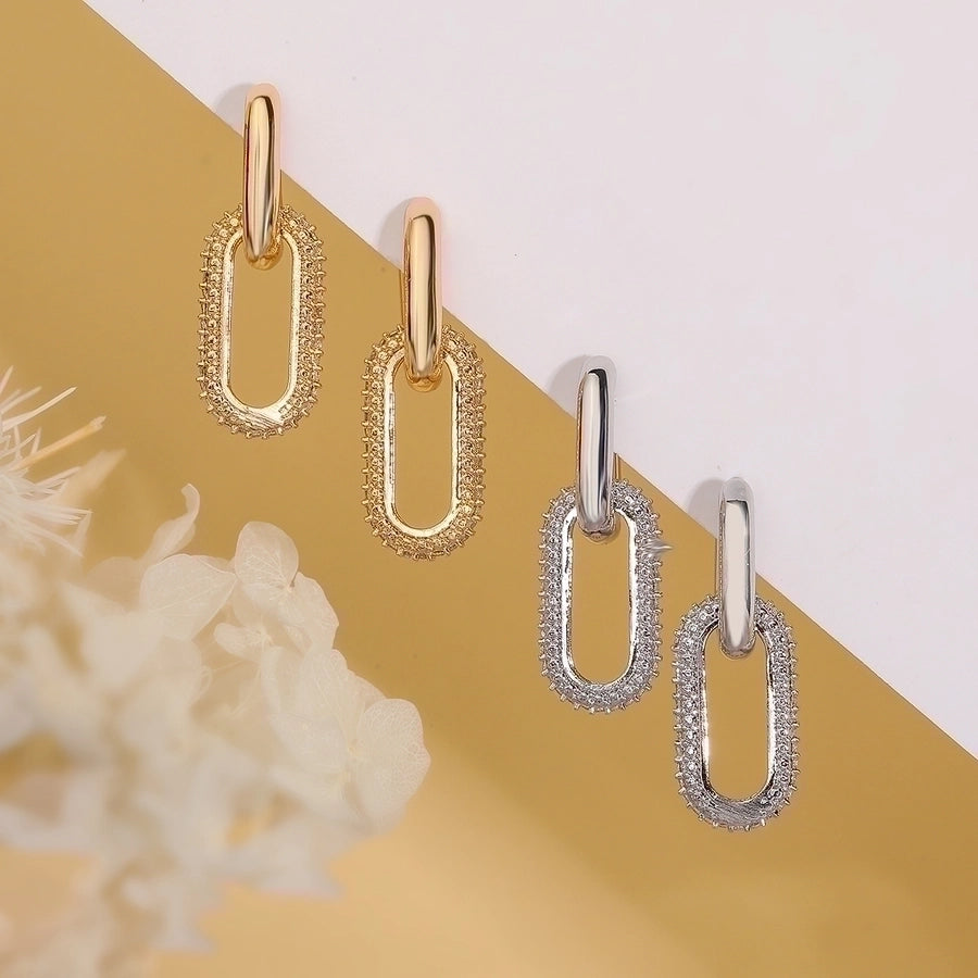 1 pair simple style commute oval plating inlay copper zircon 18k gold plated drop earrings