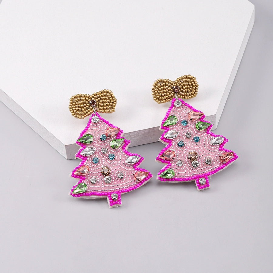 simple style classic style christmas tree inlay plastic cloth glass rhinestones silver plated drop earrings
