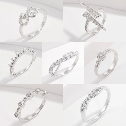 Sterling Silver White Gold Plated Simple Style Classic Style Plating Inlay Infinity Lightning Zircon Rings