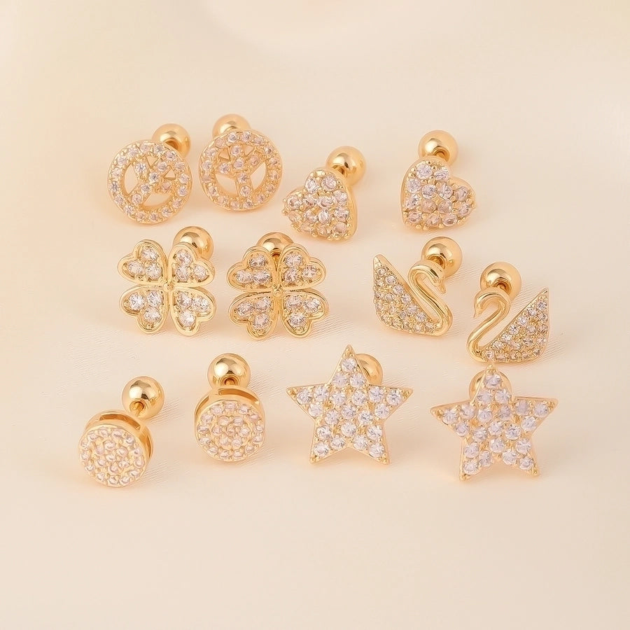 1 Pair Elegant Simple Style Geometric Heart Shape Butterfly Inlay 304 Stainless Steel Copper Zircon Gold Plated Ear Studs