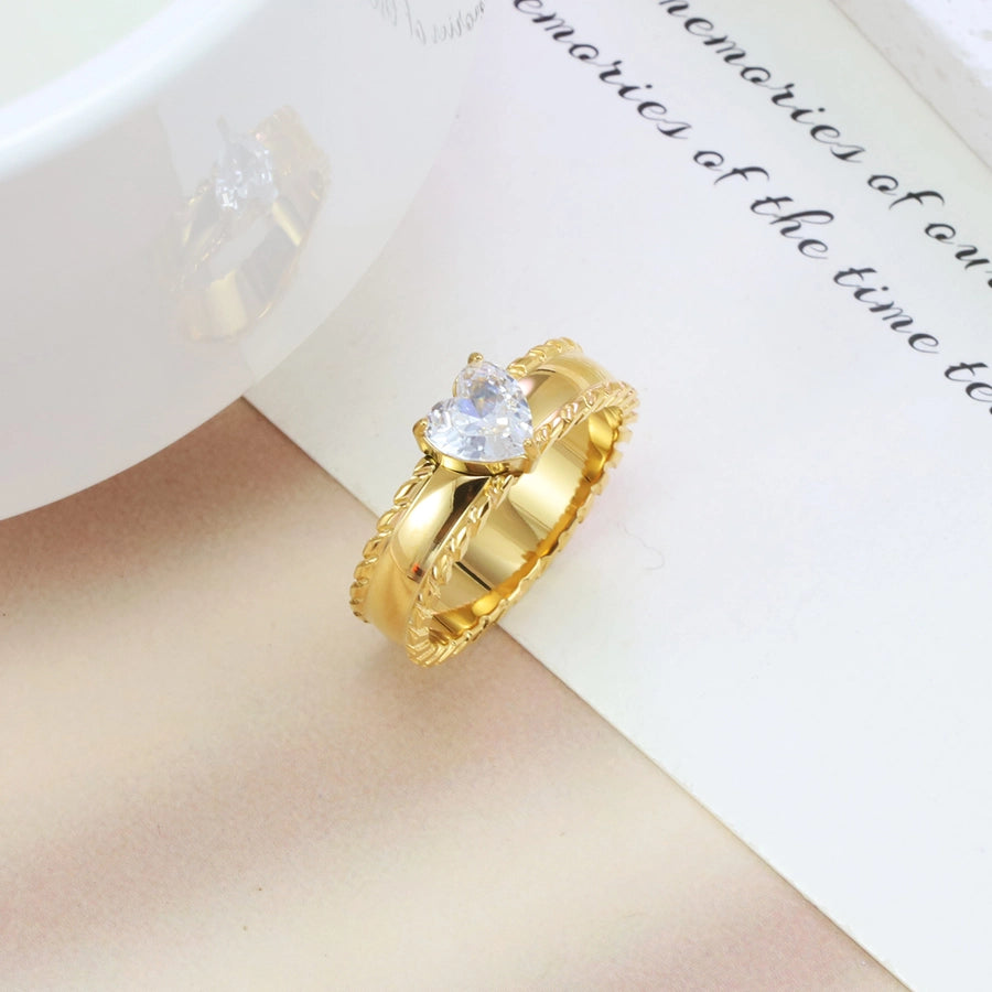 Jewelry Cute Vintage Style Shiny Heart Shape 304 Stainless Steel Rings