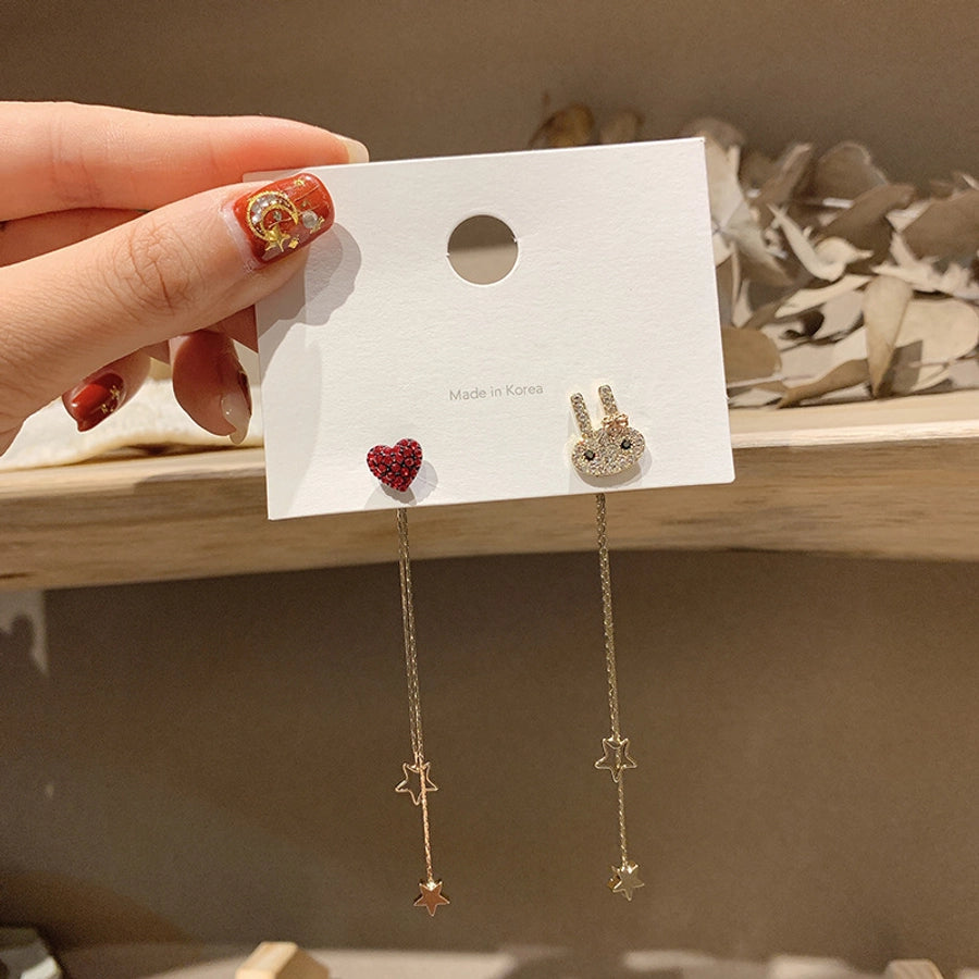 1 pair elegant star tassel heart shape inlay alloy artificial pearls rhinestones glass earrings