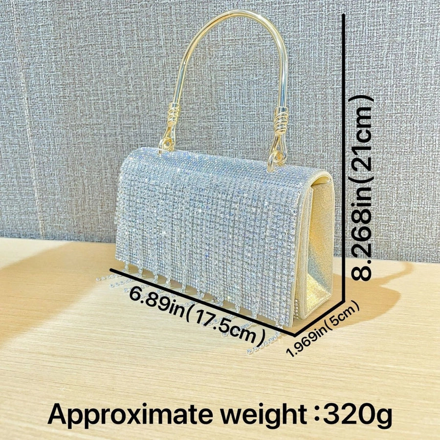 New Retro Banquet Evening Dress Handbag Handbag Full Diamond Shiny Tassel Shoulder Crossbody Evening Bag