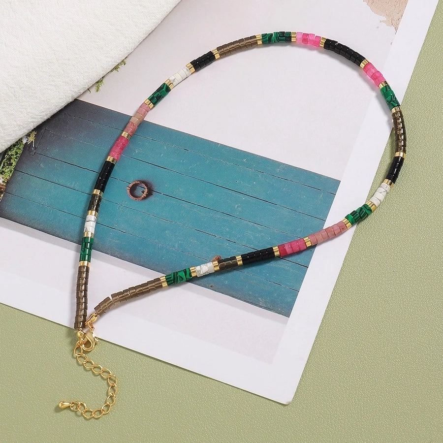 Vintage Style Vacation Romantic Irregular Round 18K Gold Plated natural stone Titanium Steel Pendant Necklace