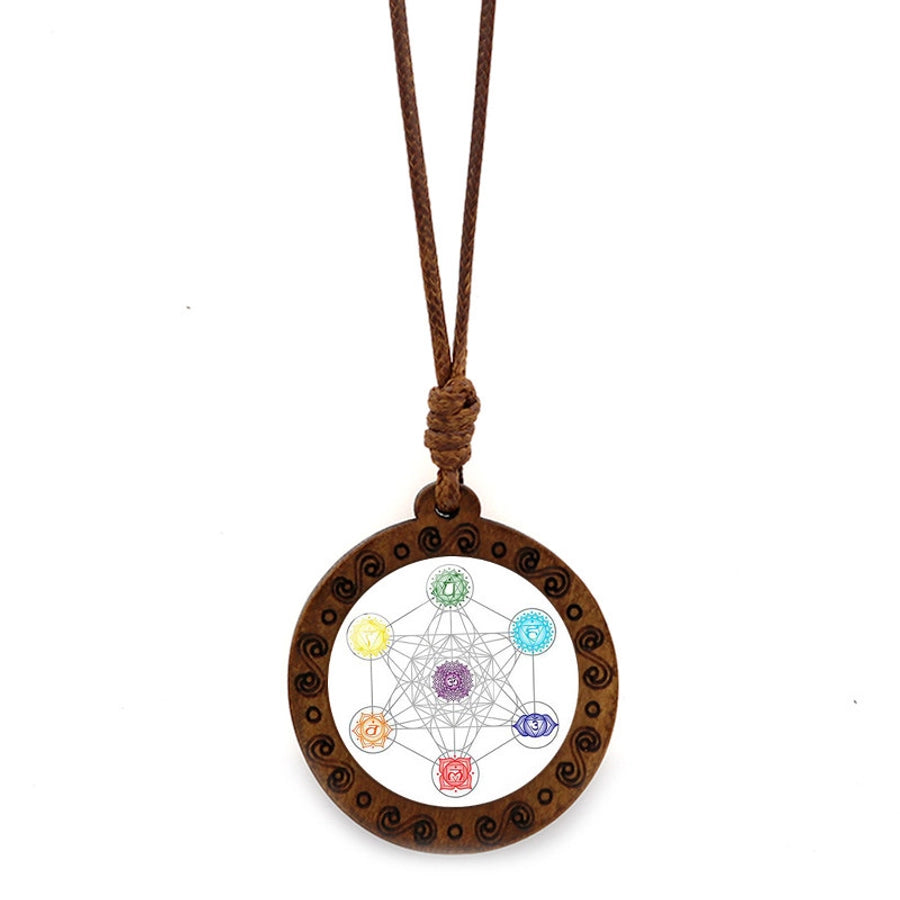 Vintage Style Hexagram Glass Wood rope Sweater Chain