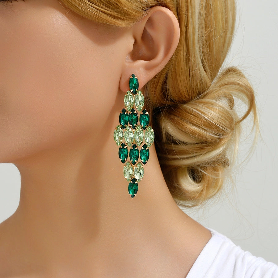 1 pair glam classic style leaves inlay ferroalloy copper alloy rhinestones dangling earrings