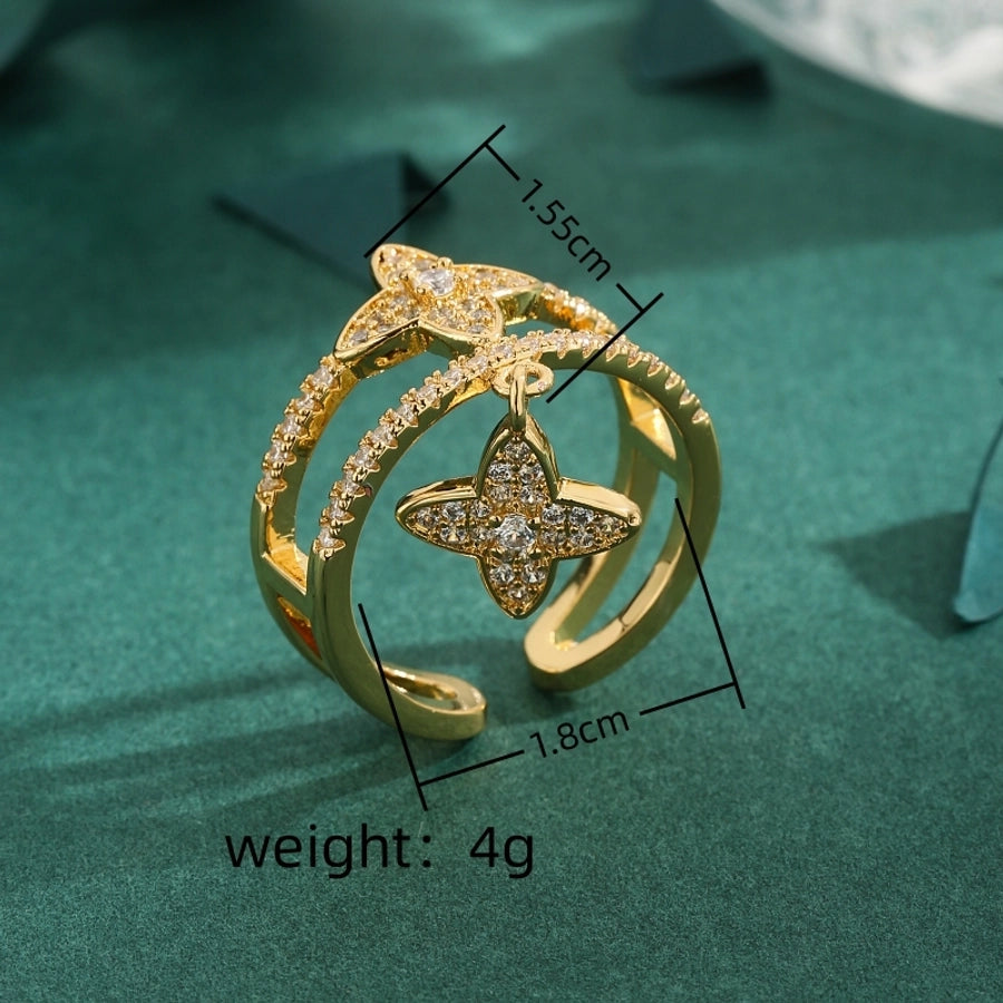 Copper 18K Gold Plated Inlay Star Zircon Open Rings