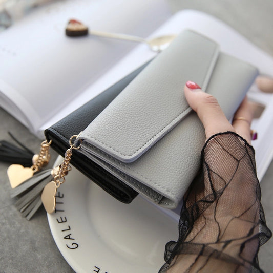 women's solid color pu leather buckle wallets