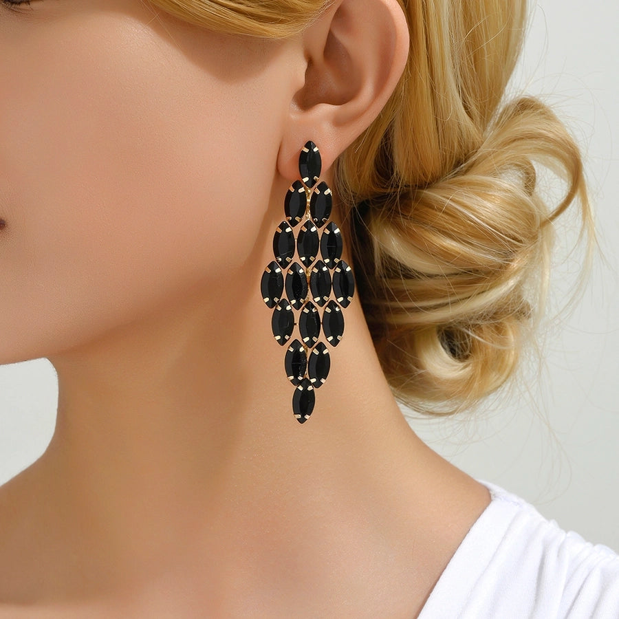 1 pair glam classic style leaves inlay ferroalloy copper alloy rhinestones dangling earrings